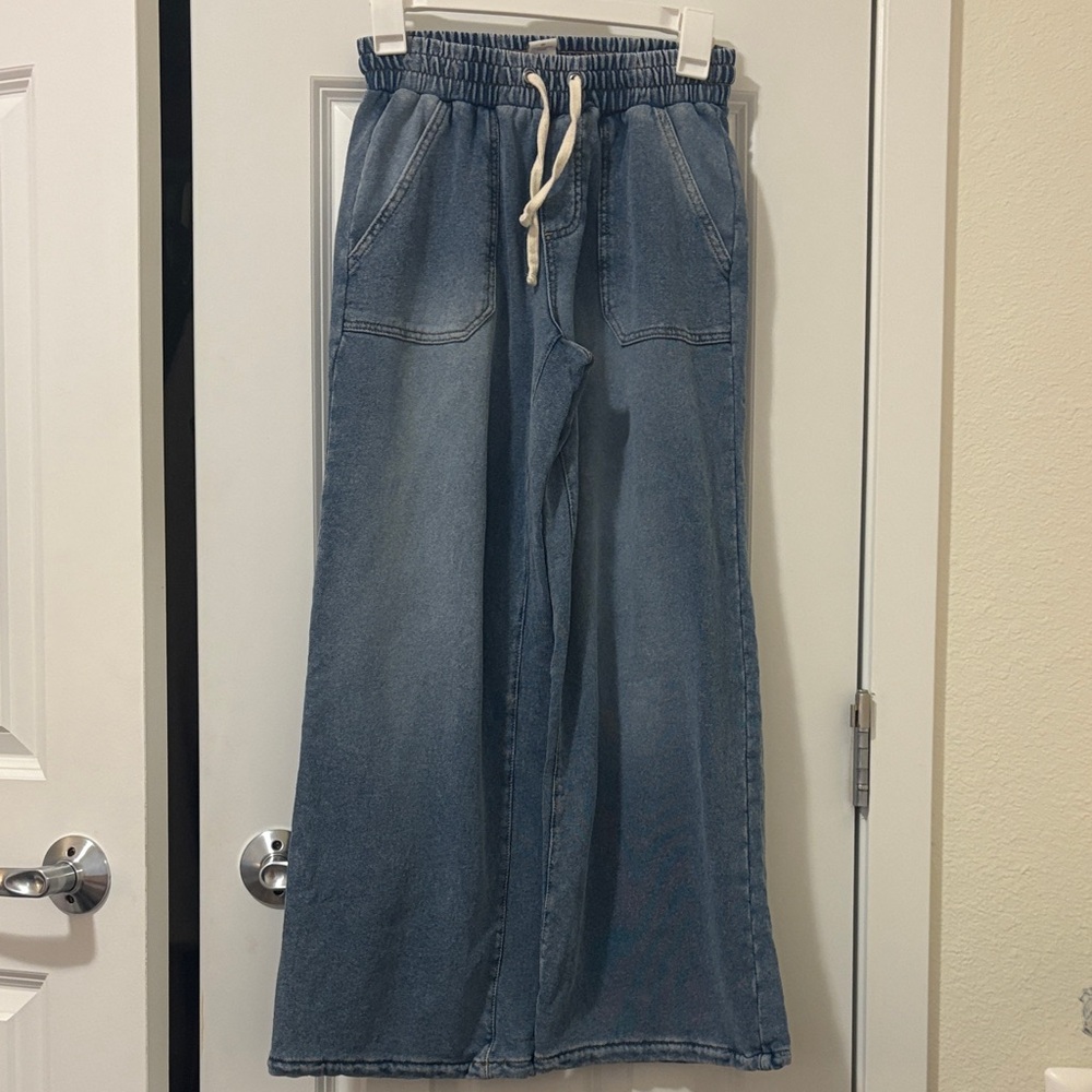 Natural Reflections Blue Striped Pants with Cream Drawstring